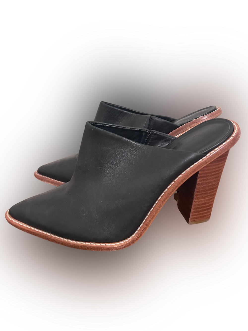 Tibi Black Leather ❤️MAKE OFFER❤️ Mules Heels Block Heel Windsor Brazil SZ 38
